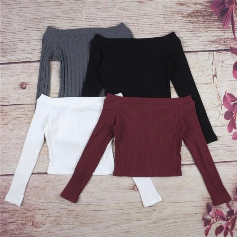 Women’s White Off Shoulder Long Sleeve Crop Top - Picture 7 of 8